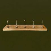 Vintage solid wood wall coat rack - 5 chrome-plated cast aluminum hooks