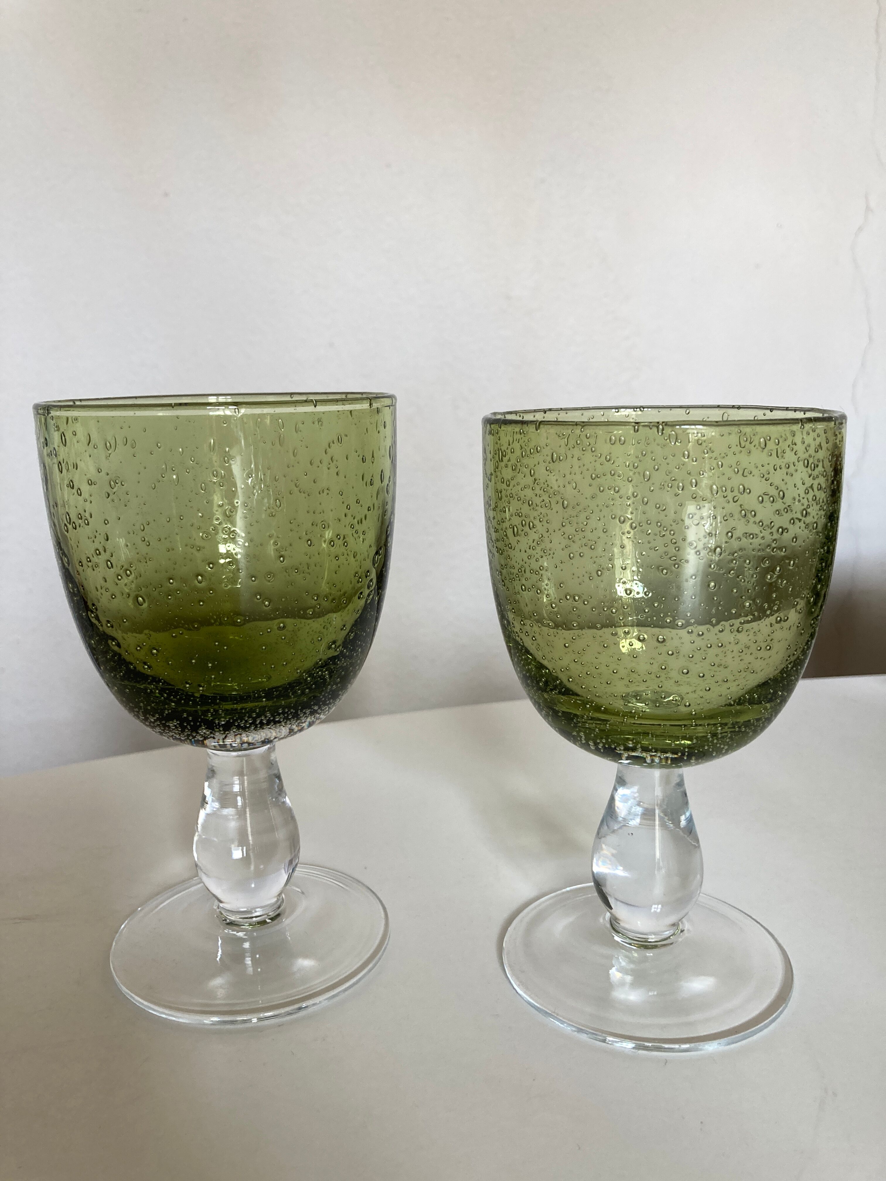 Set de 6 verres 1970 en verre bullé vert