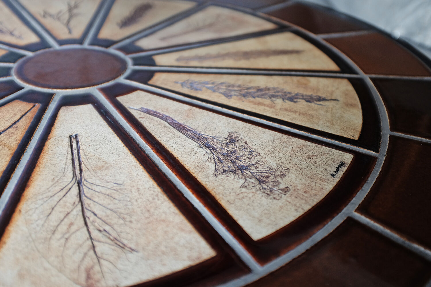 Coffee table "herbarium" oval bu Roger Capron in ceramic circa 1965