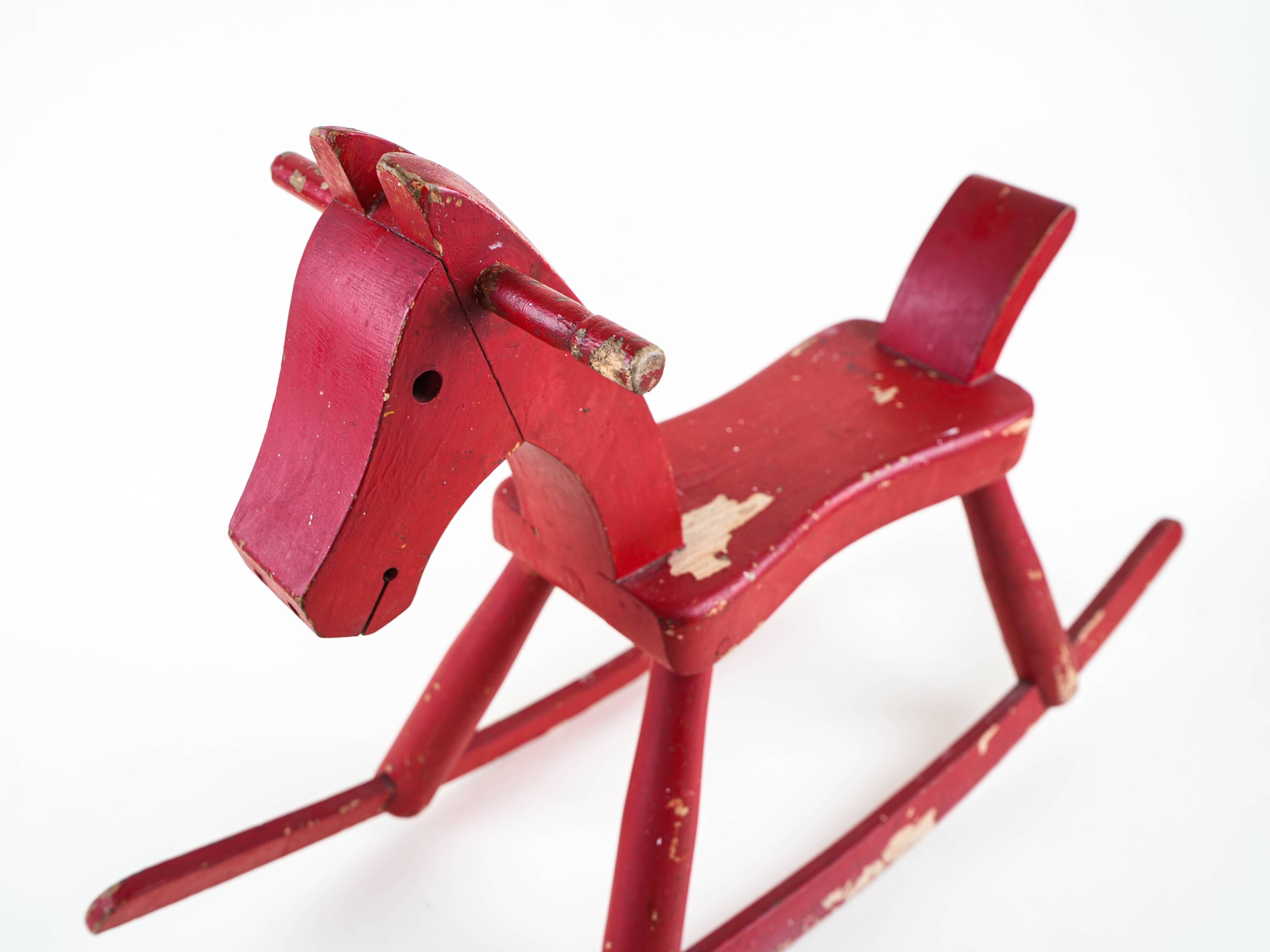Kay Bojesen wooden rocking horse, red finish, Danish design, 1970s