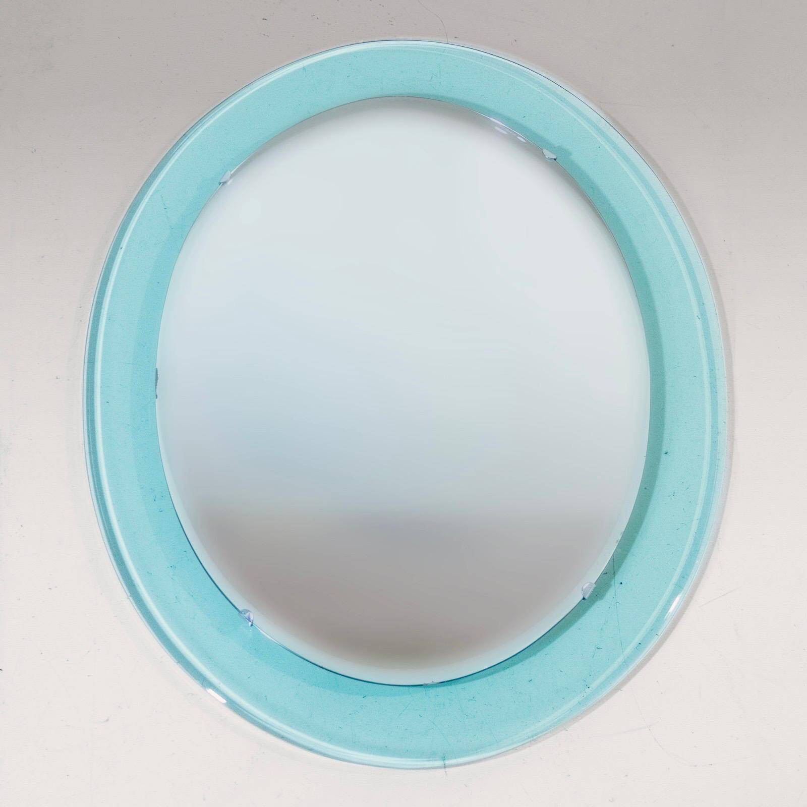 Vintage Beveled Glass Oval Mirror by A. Lupi for Cristal Luxor, Italy 1970