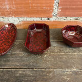 Set of 3 Vintage Red Oriental Ceramic Pocket Vases with Black Decor