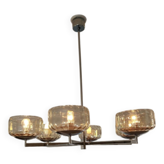 Lustre 6 feux Sciolari - Chromé et ambré/fumé