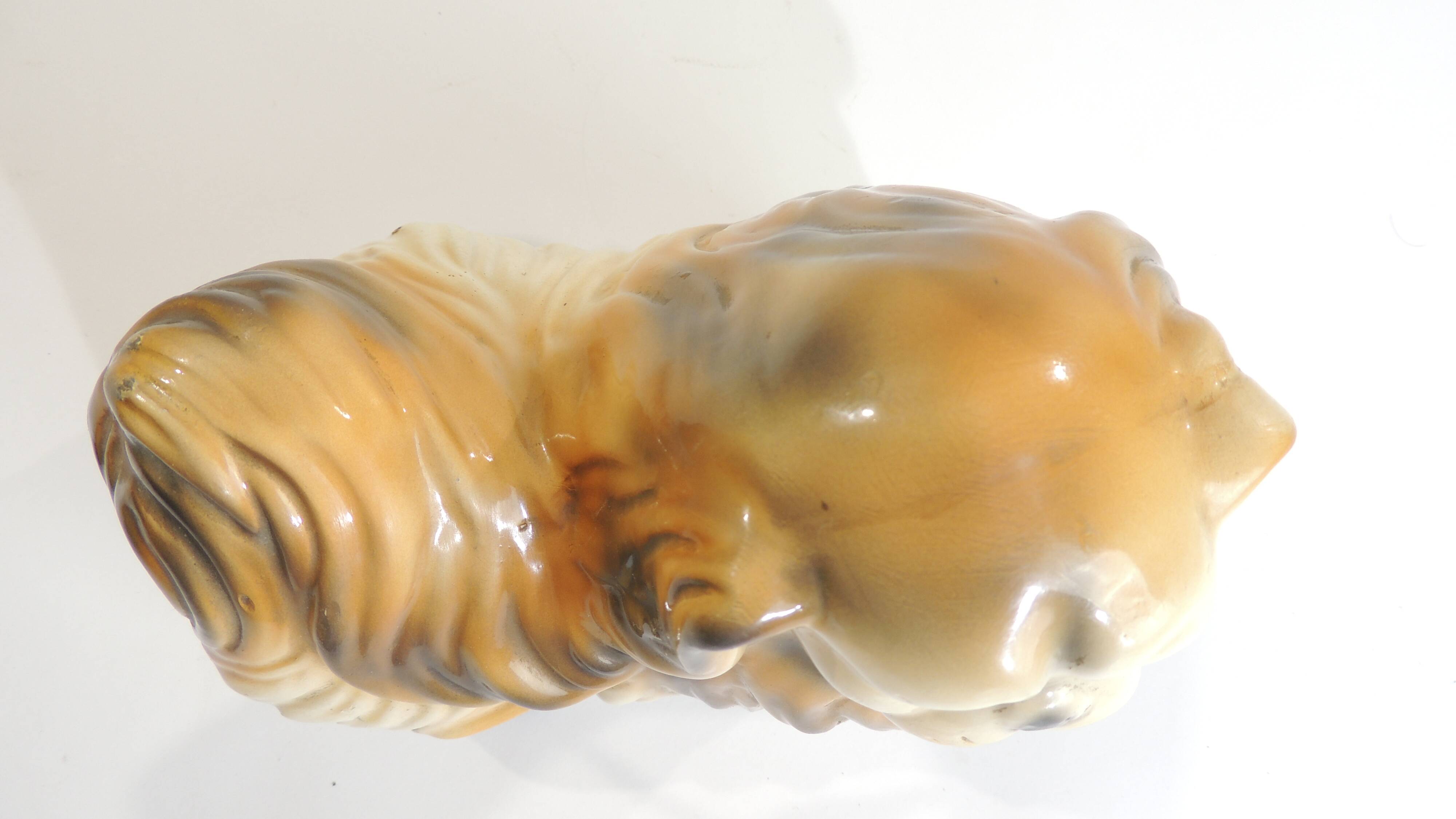 Vintage 1970s ceramic Pekingese dog, decorative figurine, statue.