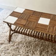 Large coffee table in Audoux style made of bamboo, rattan & ceramic, Italy 1970.