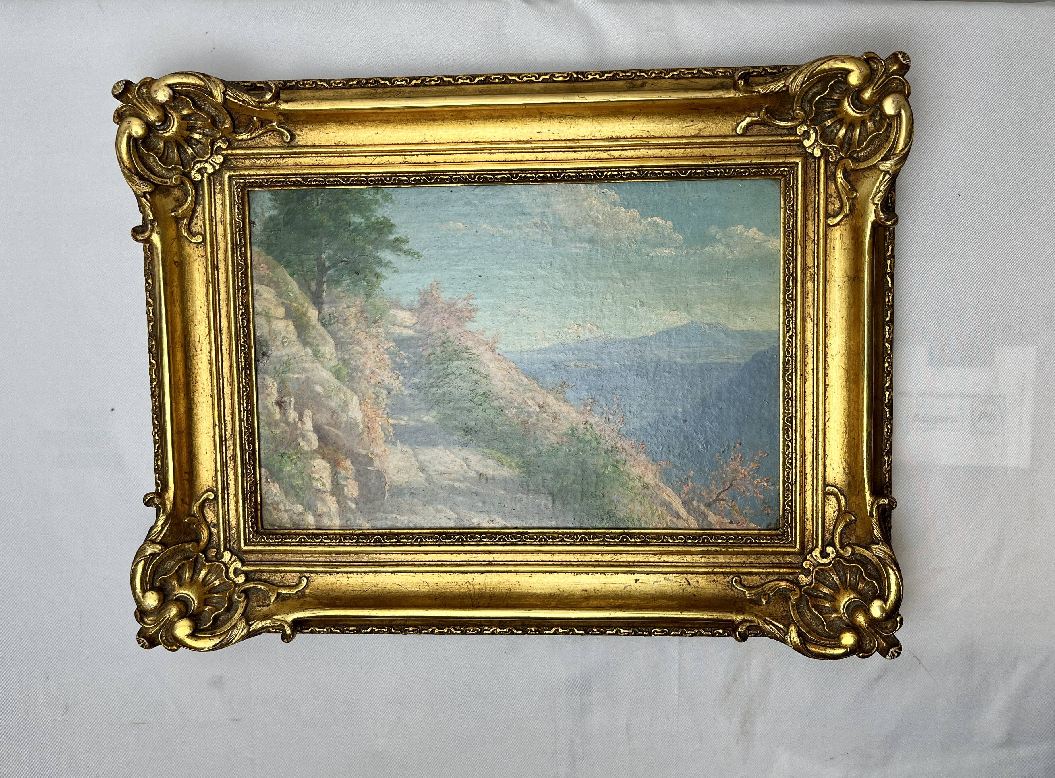 Oil on panel, landscape, Louis XVI style frame, early 20th century