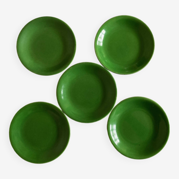 Set of 5 XS plates in green ceramic 1960
