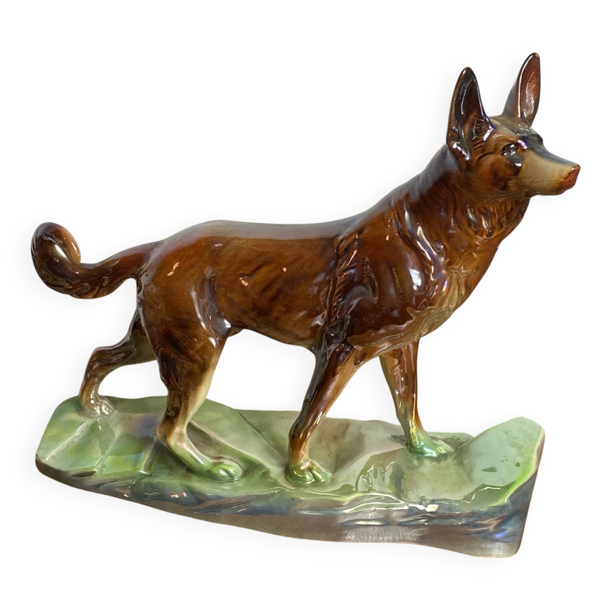 Iridescent ceramic wolf dog, Hubert Béquet