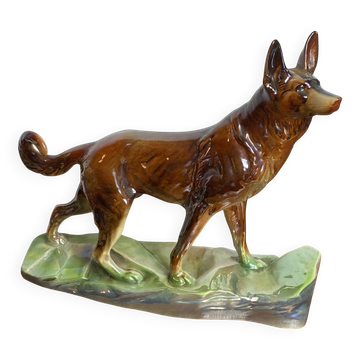 Iridescent ceramic wolf dog, Hubert Béquet