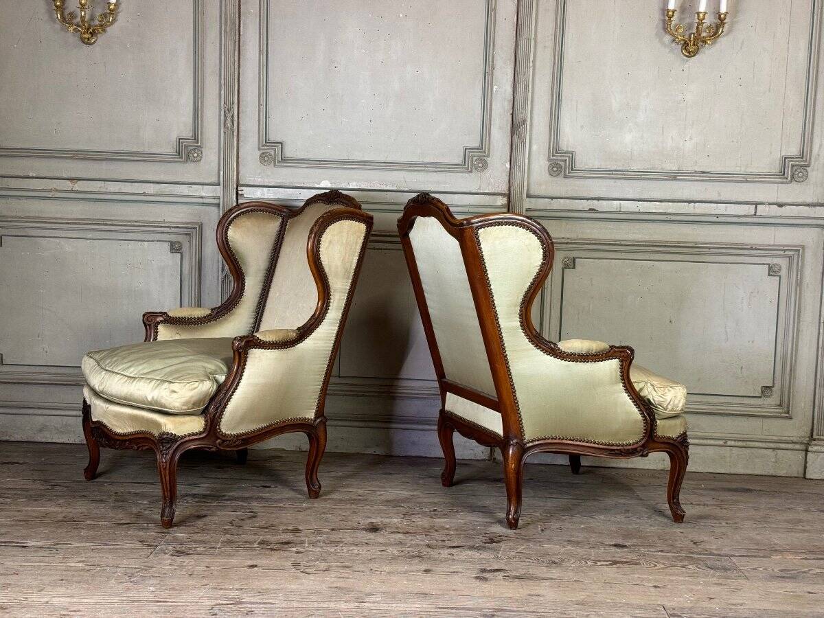 Pair Of Louis XV Style Bergeres In Finely Carved Walnut Around 1920