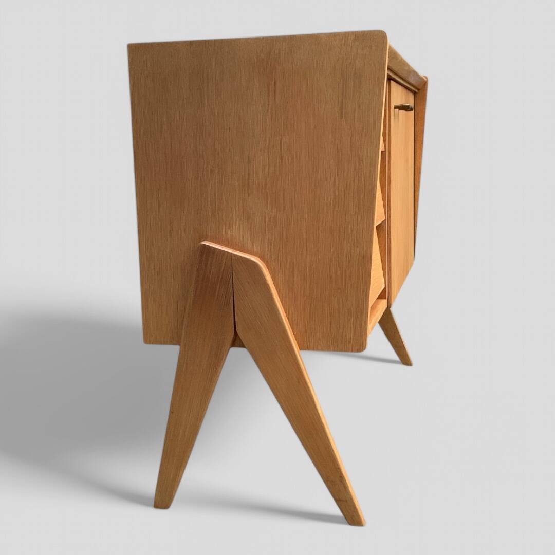 Vintage chest of drawers with compass legs, light oak, 1960s