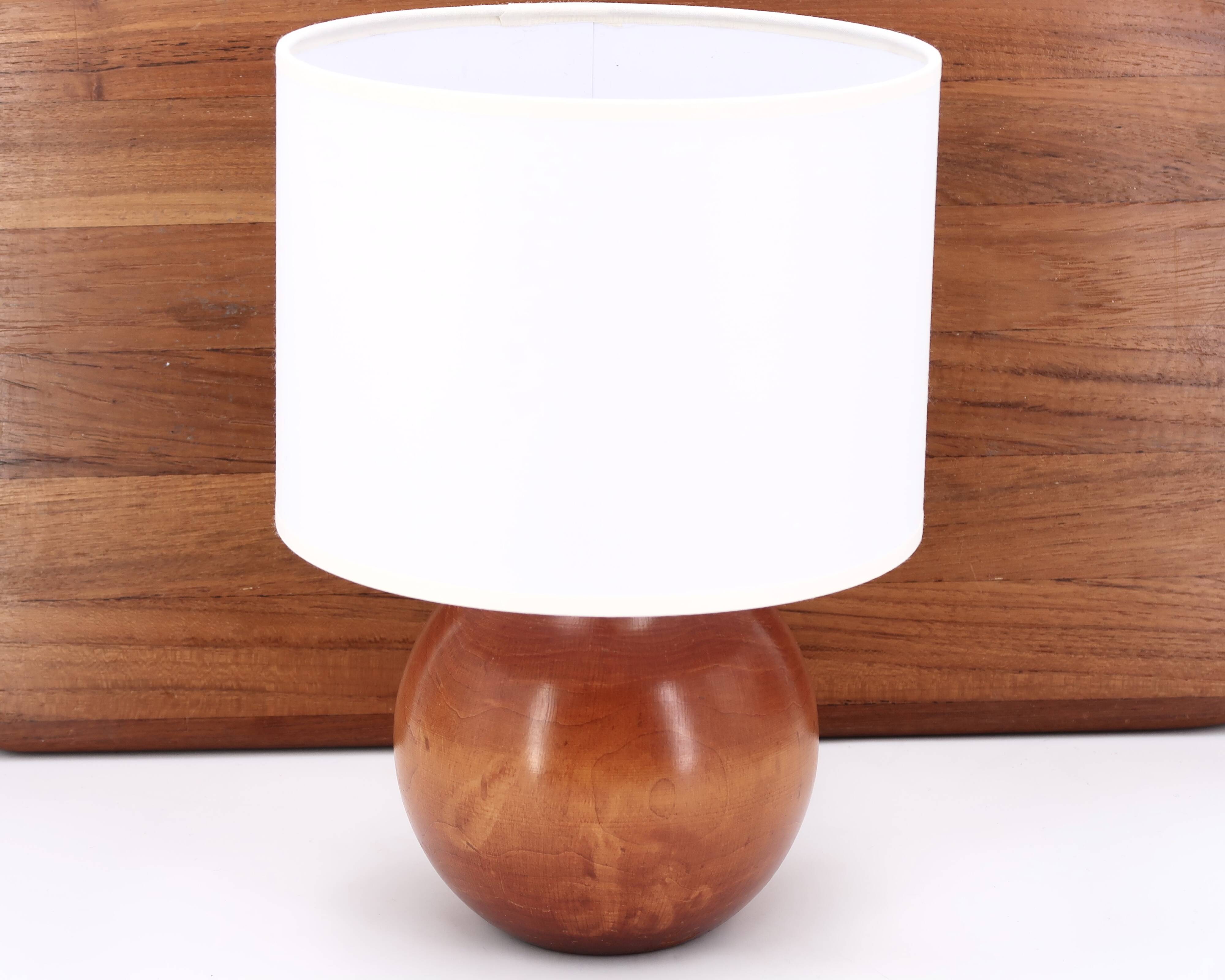 Wooden ball lamp, white lampshade, 70s
