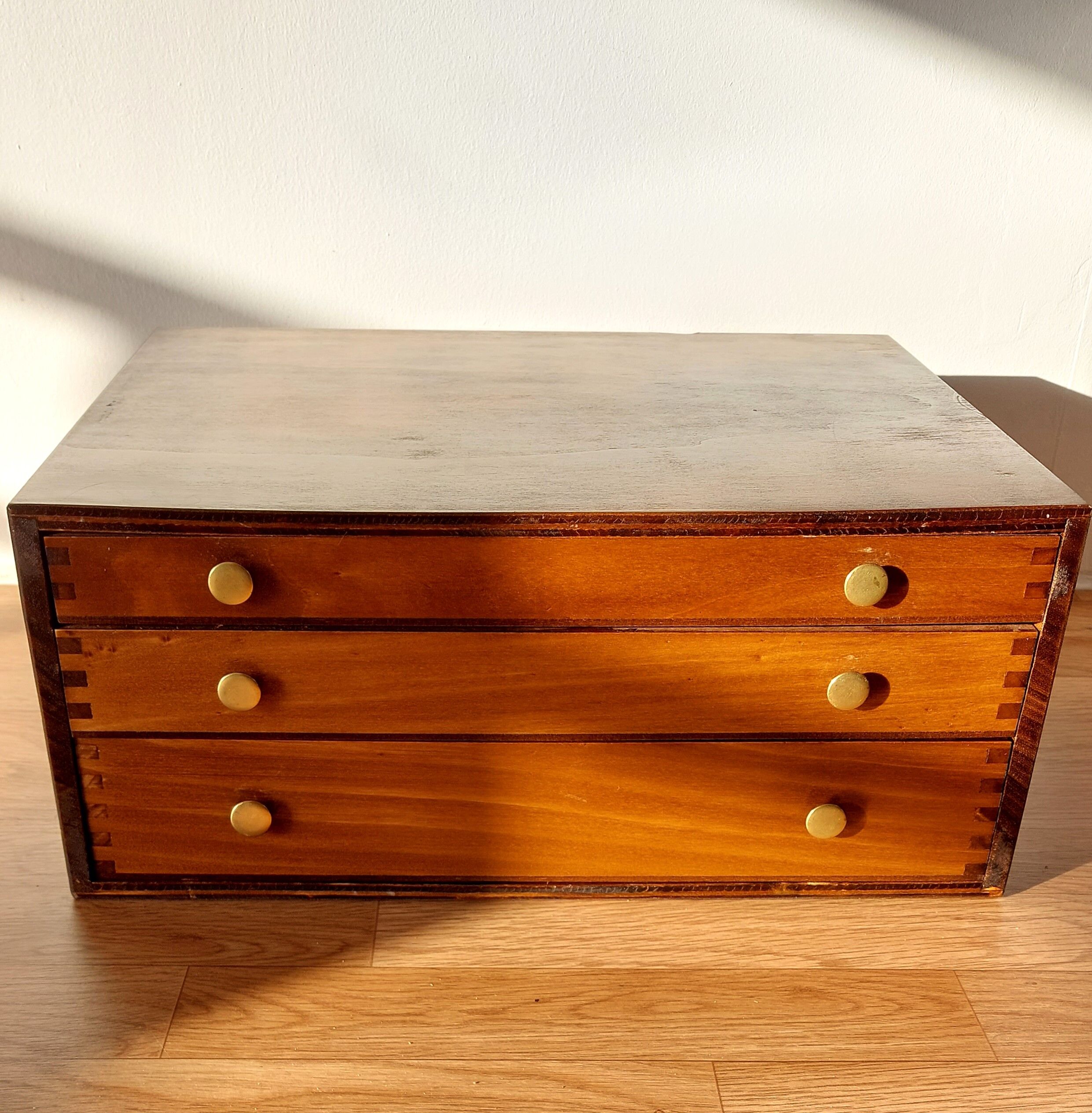 Silver box with 3 drawers in mahogany 1950/1960.