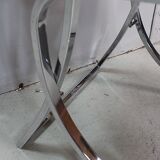 Suite de 6 chaises en métal chromé et feutrine brique 1970