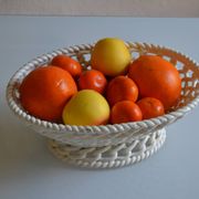Woven ceramic oval fruit bowl or dish