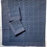 JV monogrammed navy blue checkered table service