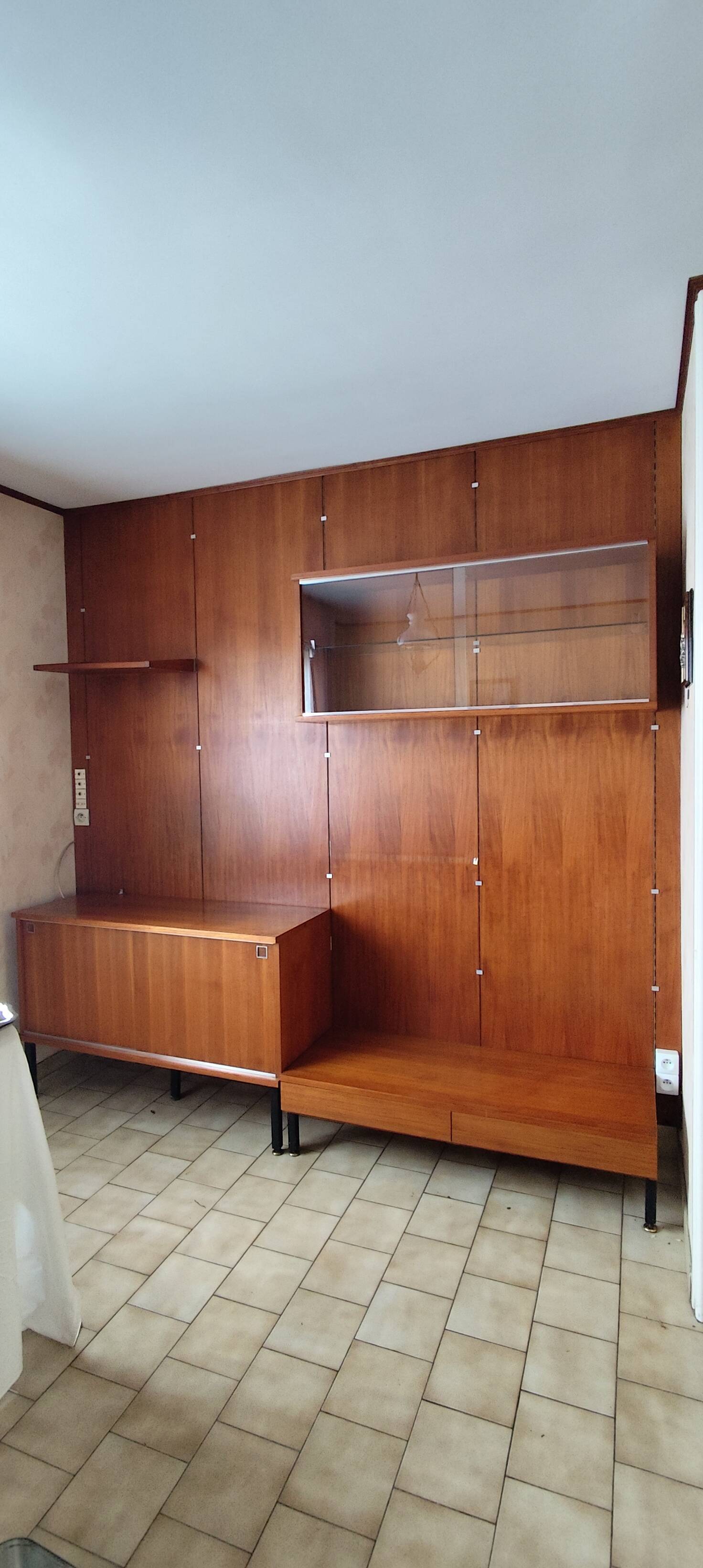 Teak wall shelf library