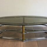 Designer coffee table in gilded brass and chrome, circa 1960