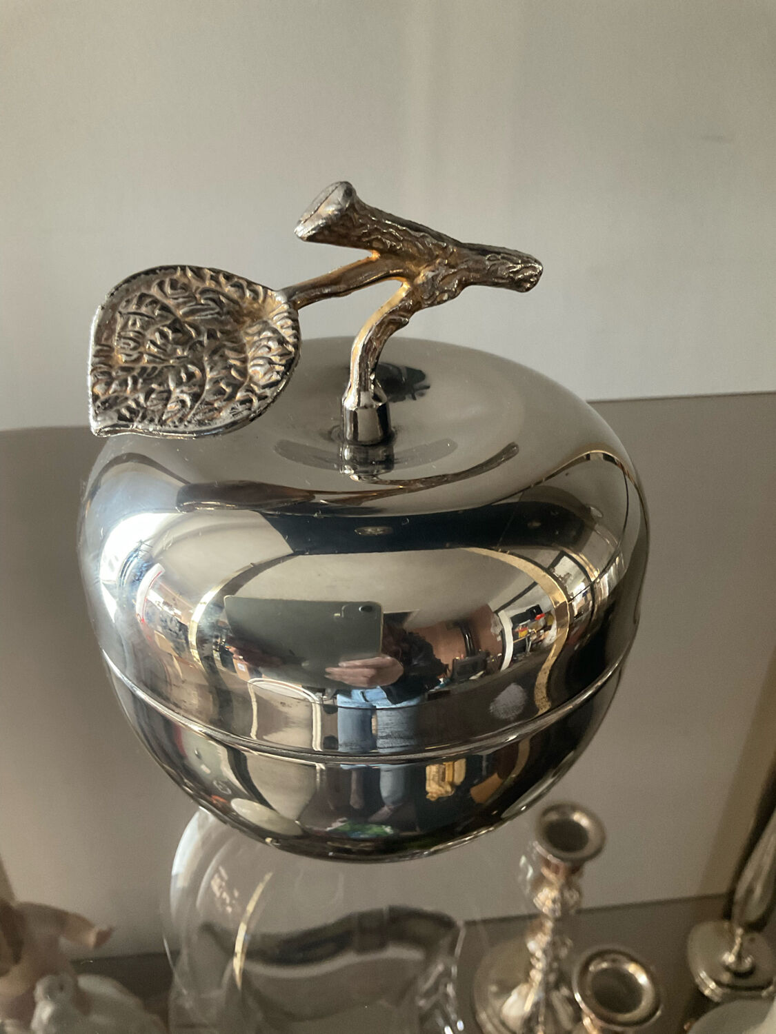Empty pocket vintage silver metal apple box