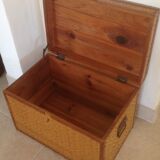 Trunk in wood, bamboo, caning Wicker woven circa 1960