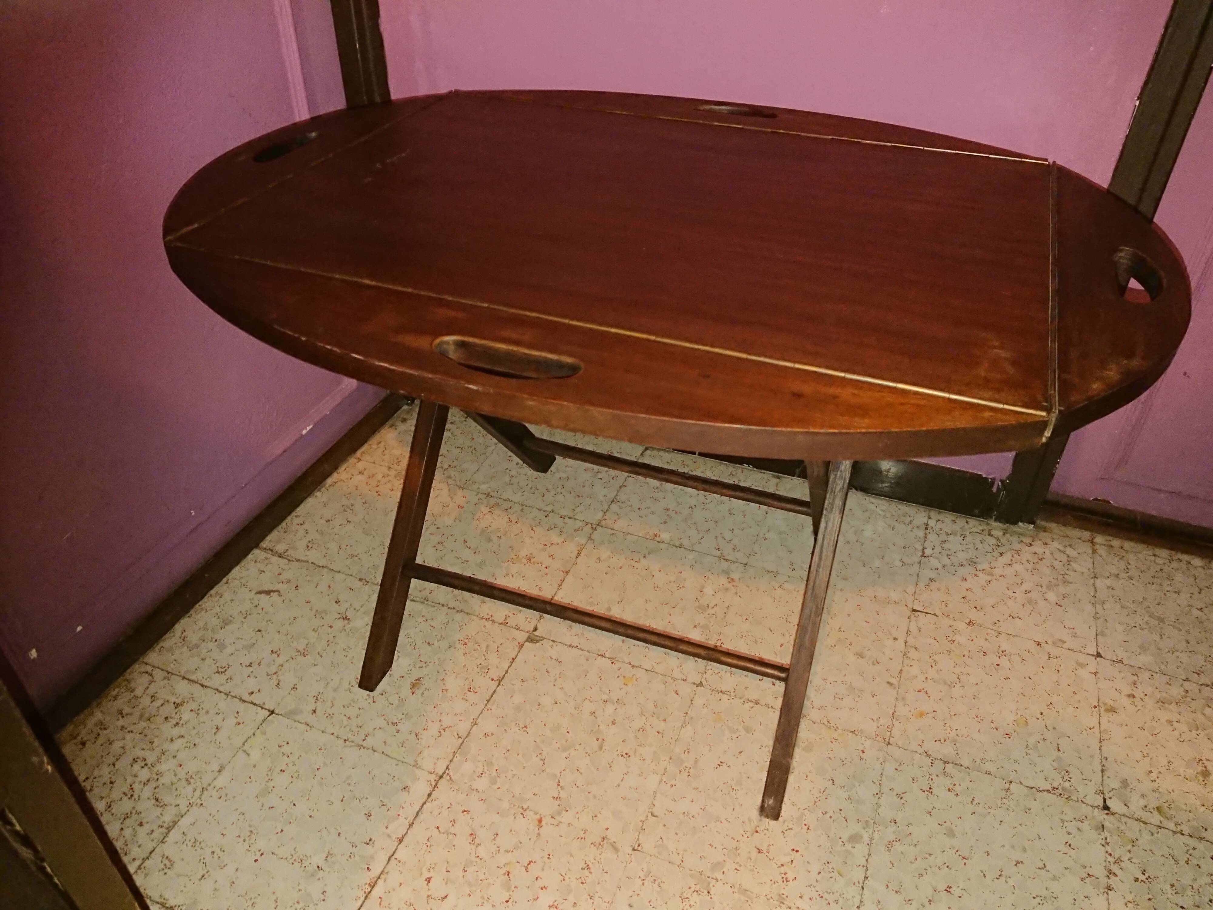 Teak wood coffee table, oval shape, folding boat style 1970