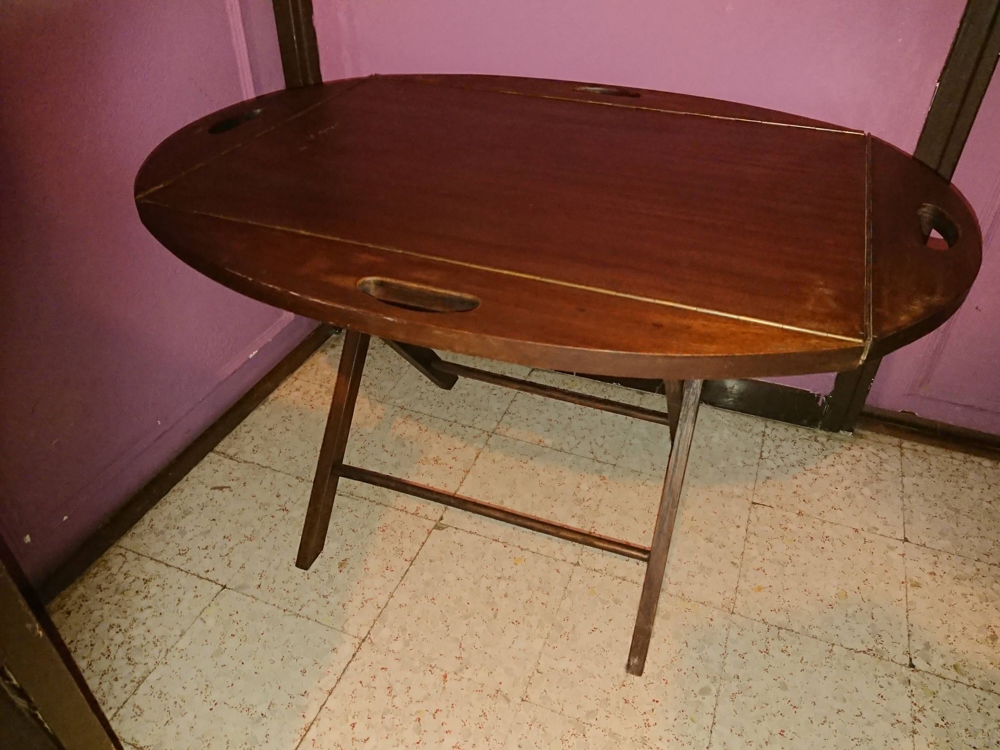 Teak wood coffee table, oval shape, folding boat style 1970