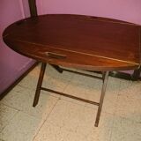 Table basse en bois de teck, de forme ovale, repliable style bateau 1970