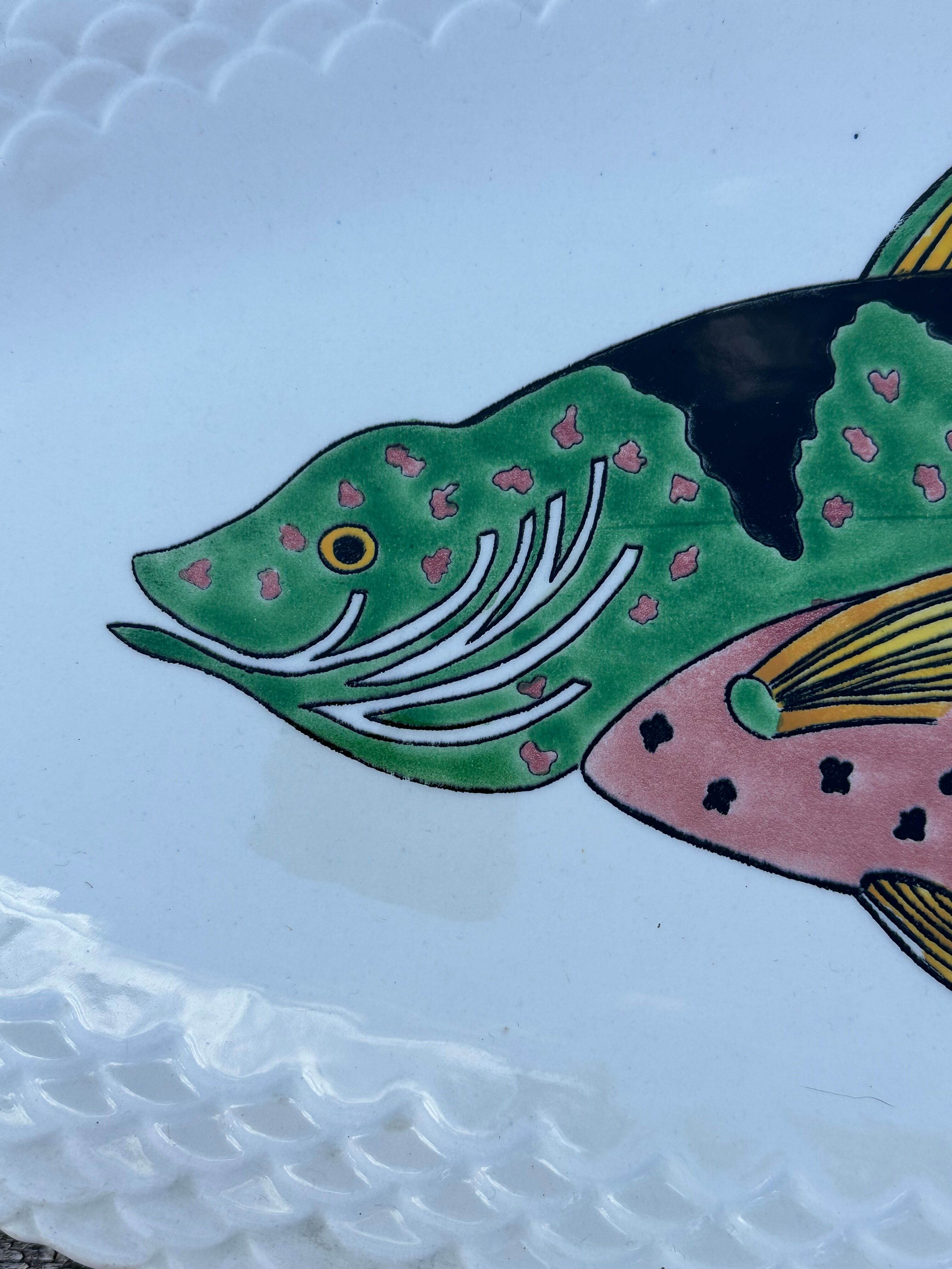 Gien dish with fish decoration model Baie d'Along 50s