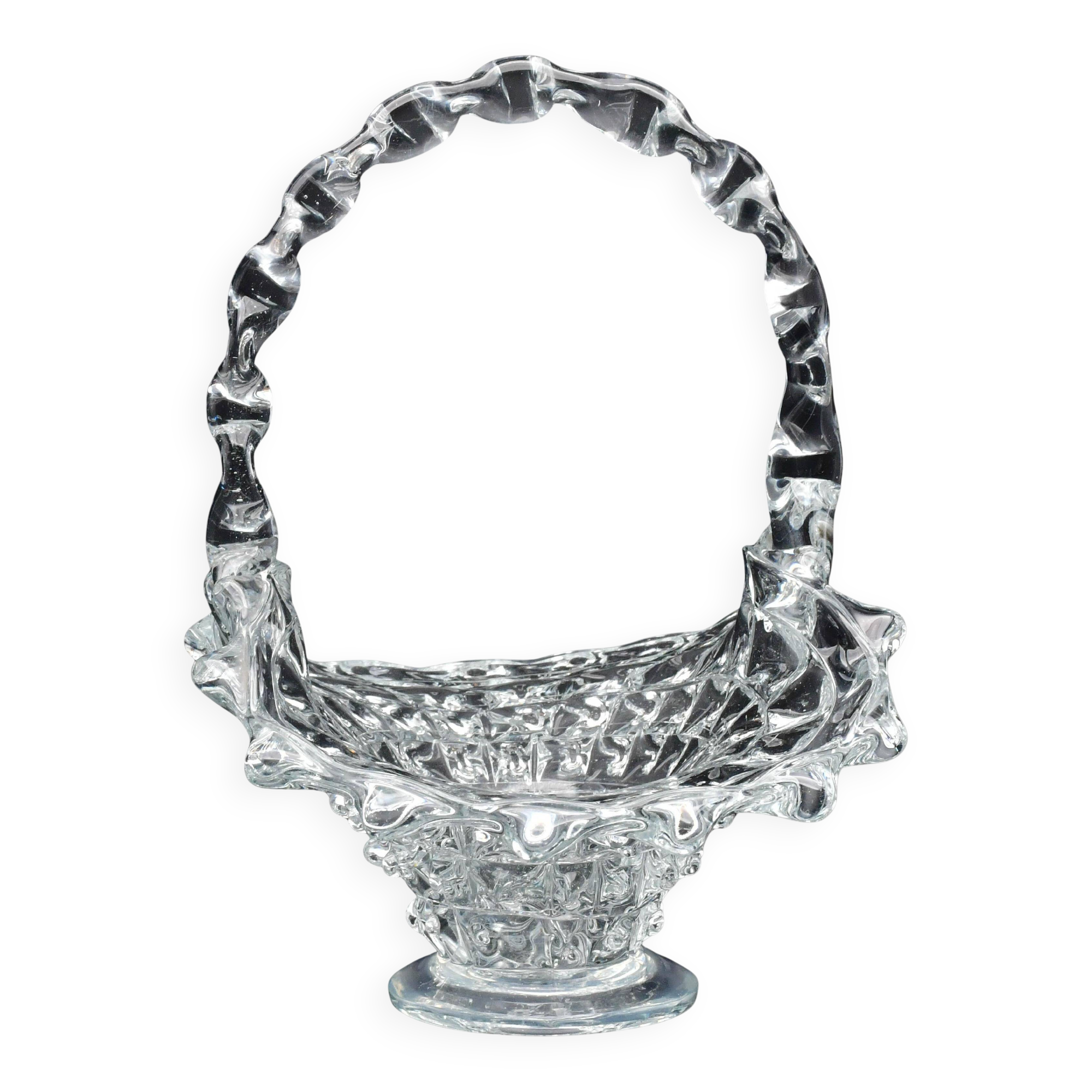 Barovier Rostrato Murano Italian glass basket centerpiece vase, 1940s
