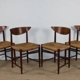 Set of 4 Scandinavian chairs by Peter Hvidt – teak & cord – 1960s