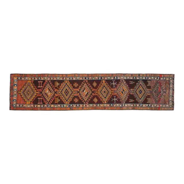 1970s Vintage Turkish Handmade Wool & Cotton Orange Runner Rug 80x356