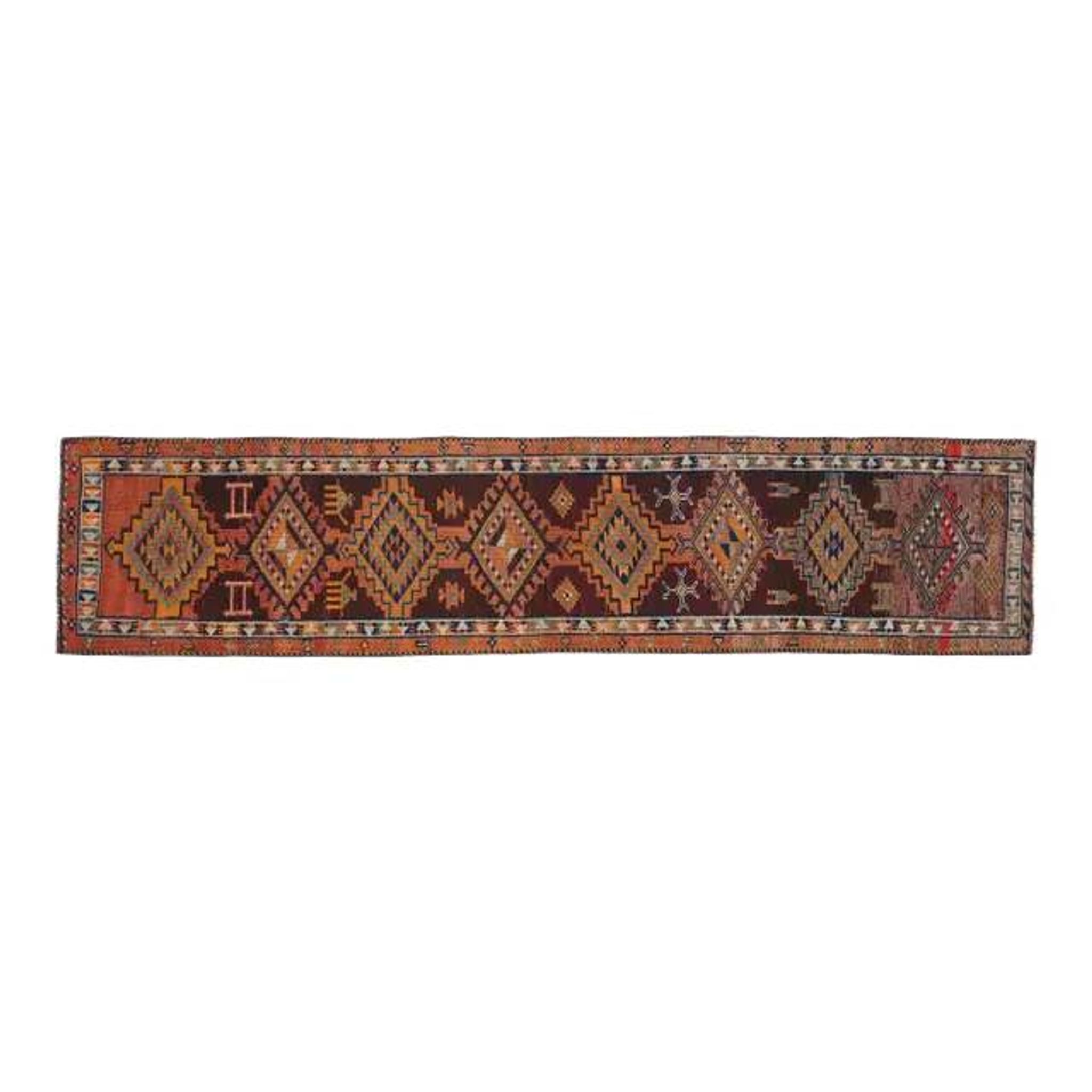 1970s Vintage Turkish Handmade Wool & Cotton Orange Runner Rug 80x356