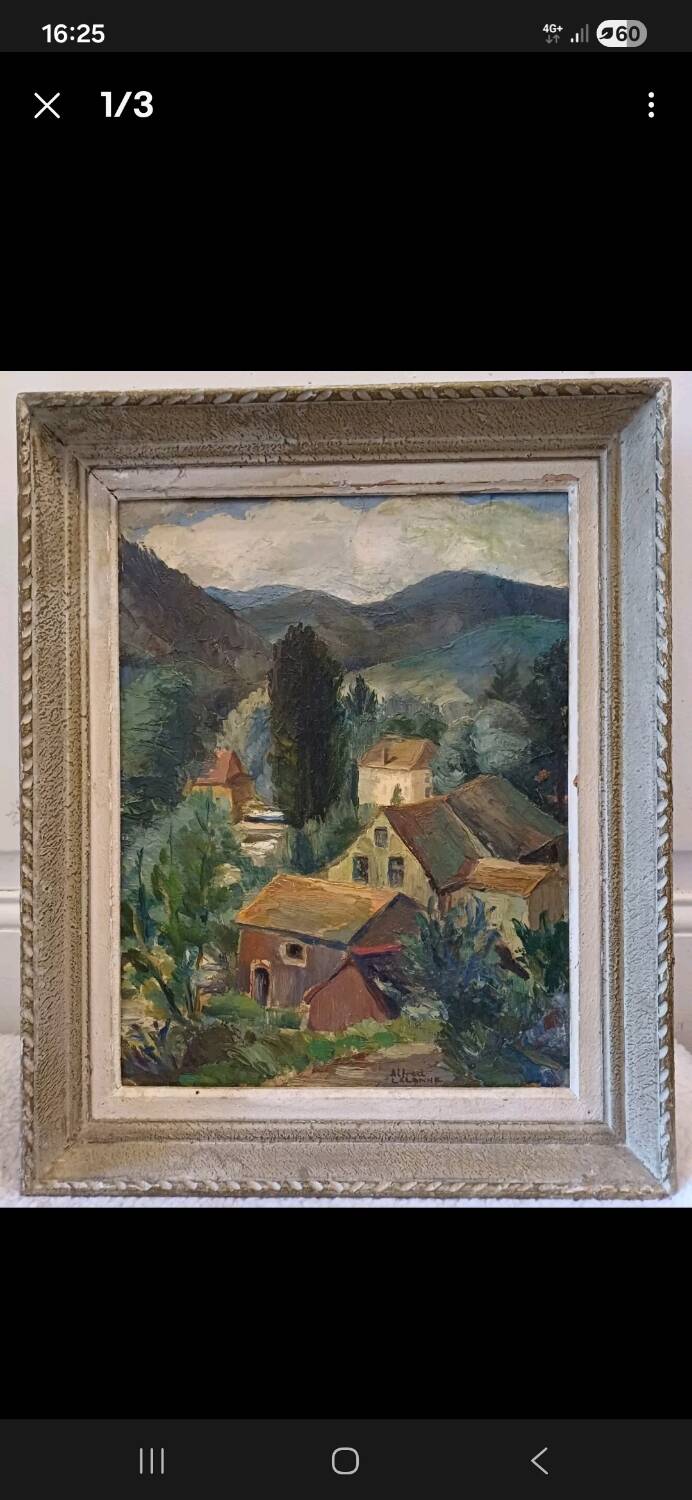 Antique oil painting on cardboard, signed Alfred Lalanne