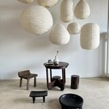 Suspension in rattan and natural japanese linen in the shape of a drop