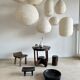 Suspension en rotin et lin naturel japonisante en forme de goutte