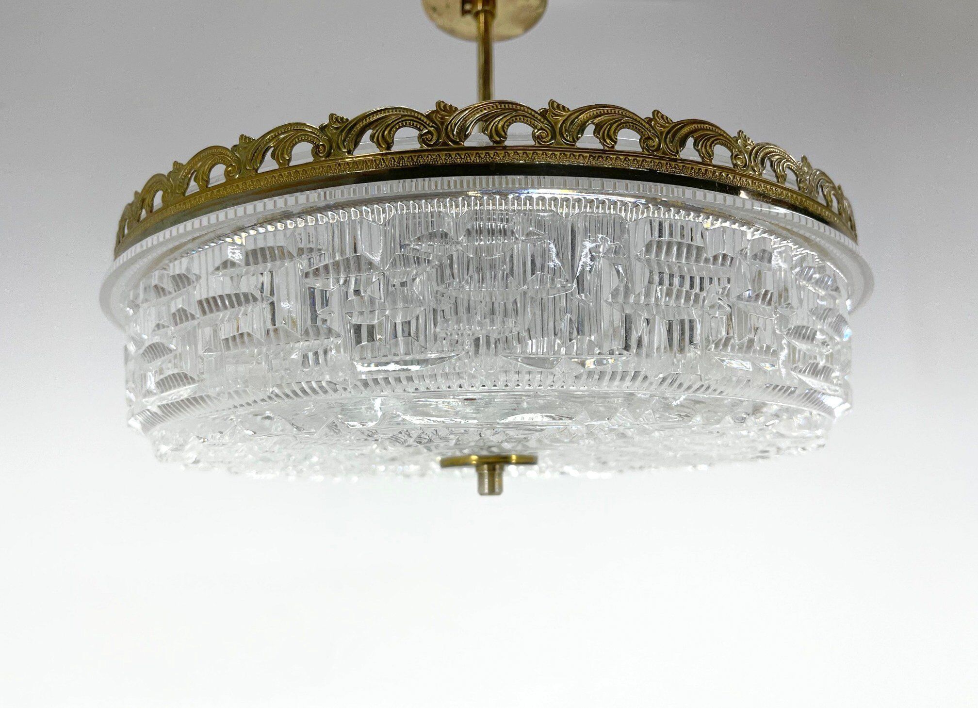 1960's Pressed Glass Pendant with Decorativ Rim, Czechoslovakia