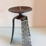 Brutalist candle holder tripod in golden metal / vintage 60s-70s