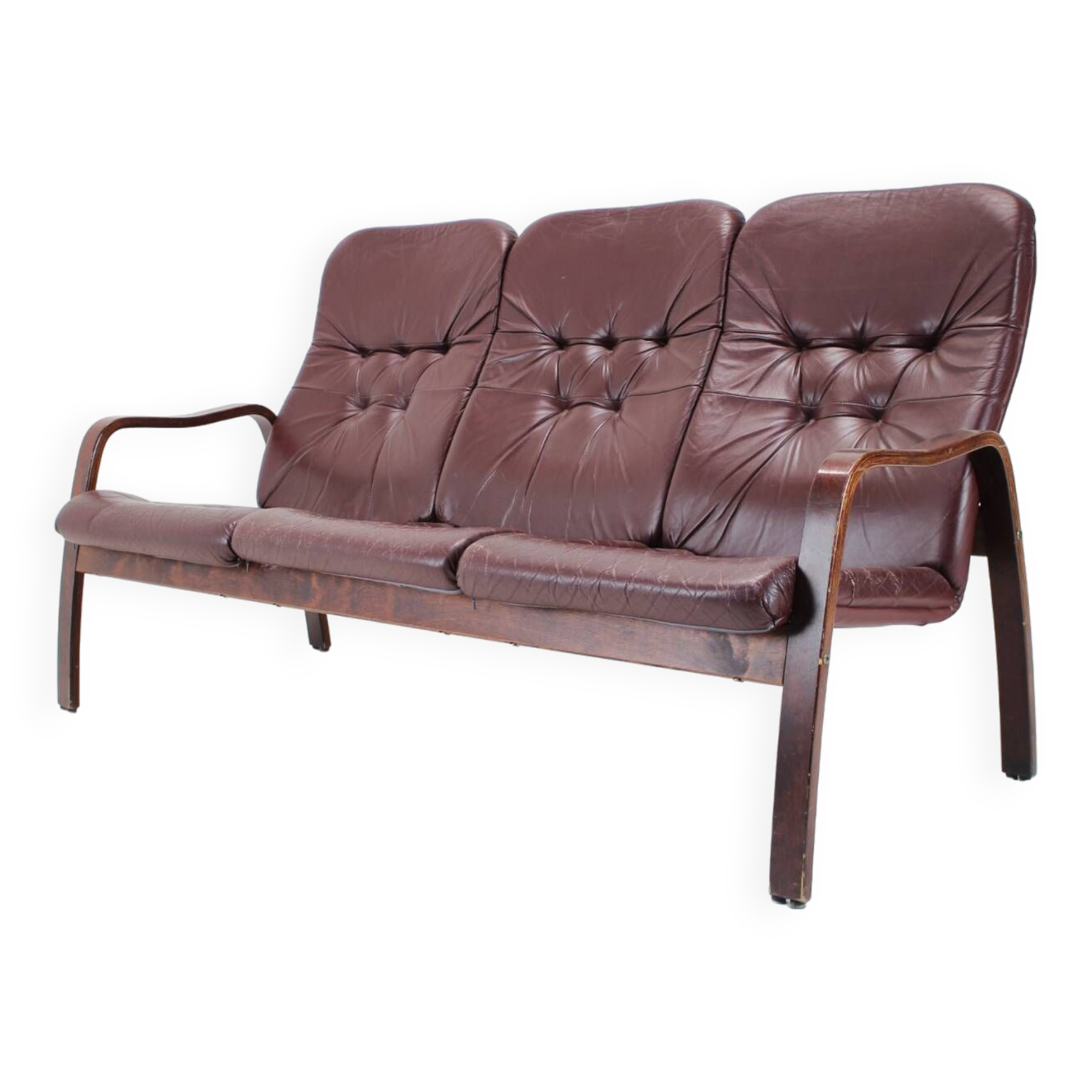 1980 Three-Seater Leather Sofa, Tone Czechoslovakia