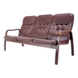 1980 Three-Seater Leather Sofa, Tone Czechoslovakia