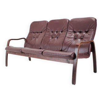 1980 Three-Seater Leather Sofa, Tone Czechoslovakia