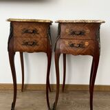 Set of 2 Louis XV marble marquetry bedside tables