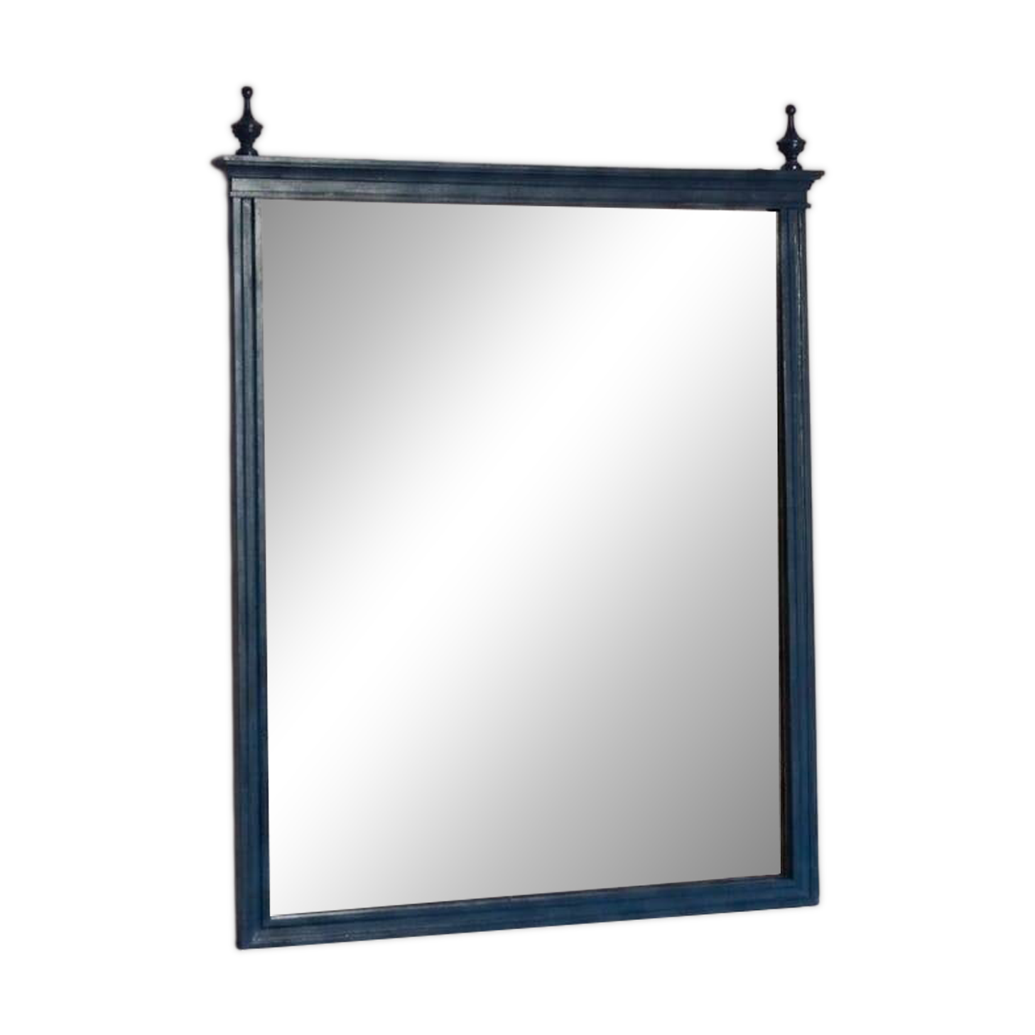 Restored vintage mirror in navy blue, Louis XVI style.