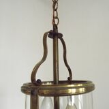 French Vintage Brass 2 Light Hanging Lantern With Cylindrical Glass Shade 4948