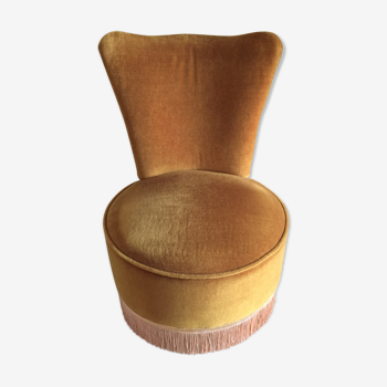 Fauteuil crapaud velour et franges