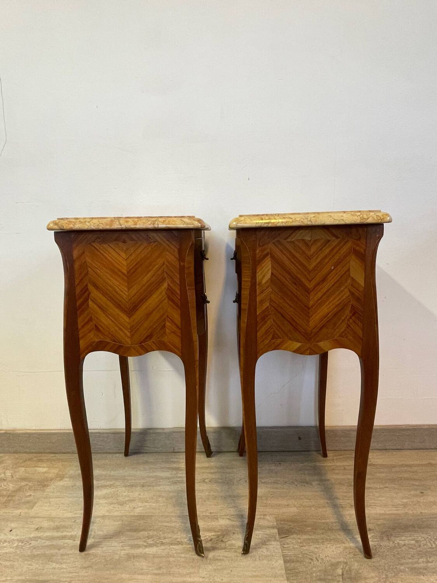 Pair of Louis XV style bedside tables in rosewood marquetry