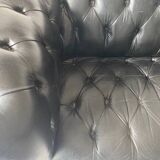 Vintage black leather Chesterfield sofa