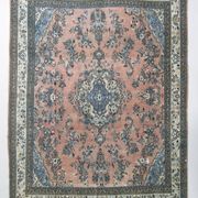 Tapis persan classique bleu et saumon, 318x410 cm