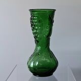 Vintage green glass vase with a fruit design in very good condition.