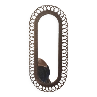 Franco Albini style oval rattan wall mirror