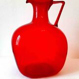 Vintage pitcher in bright red blown glass